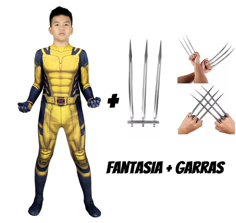 Fantasia Wolverine + Garras Filme Deadpool Cosplay Traje Luxo Profissional