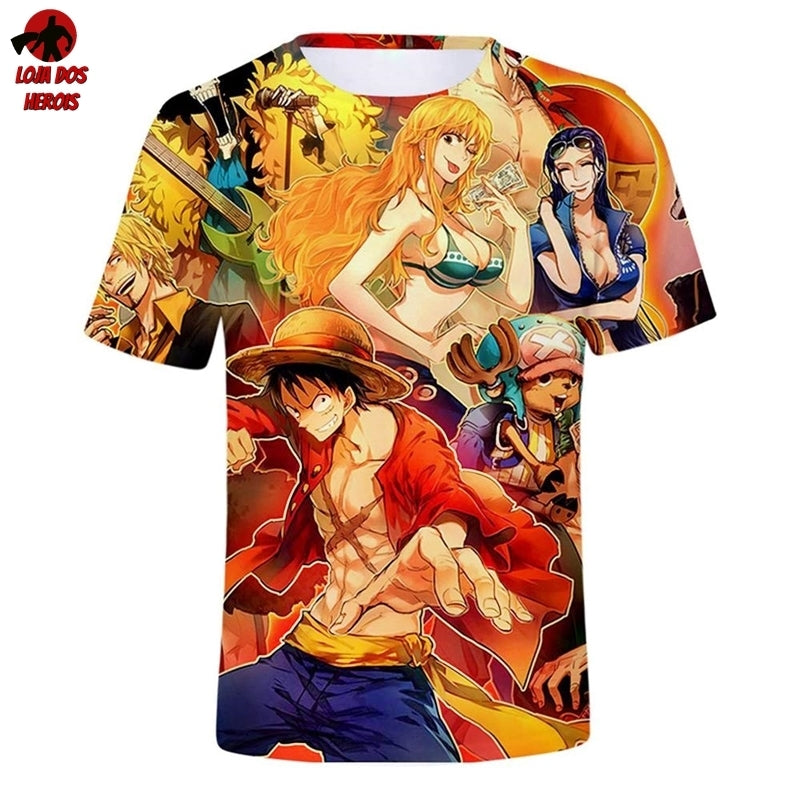 Camisa Camiseta Impressão 3D Full One Piece Anime Personagens