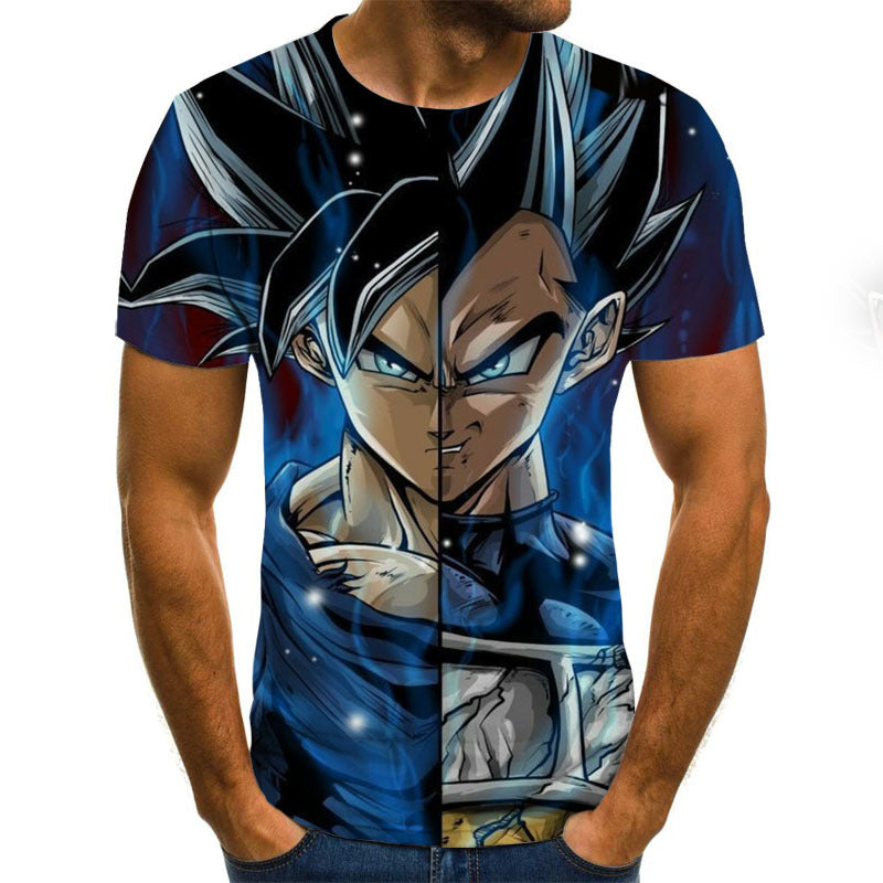 Kit 2pçs Camisetas Dragon Ball Z Goku Little e Vegeta Azul 100% Algodão  30.1 Penteado Desenho Alta Definição e Cores