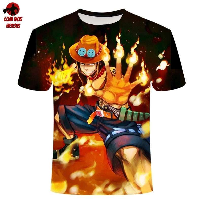 Camisa Camiseta Impressão 3D Full One Piece Anime Personagem Ace