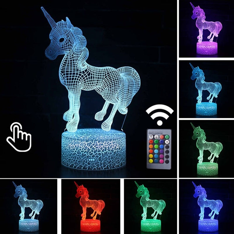 Luminária Abajur LED Unicórnio Infantil Multicolorido Lanterna 3D Decorativo