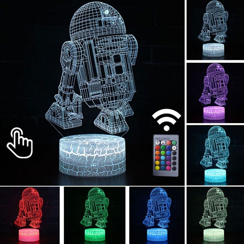 Luminária Abajur LED R2-D2 Clássico Star Wars Multicolorido Lanterna 3D Decorativo