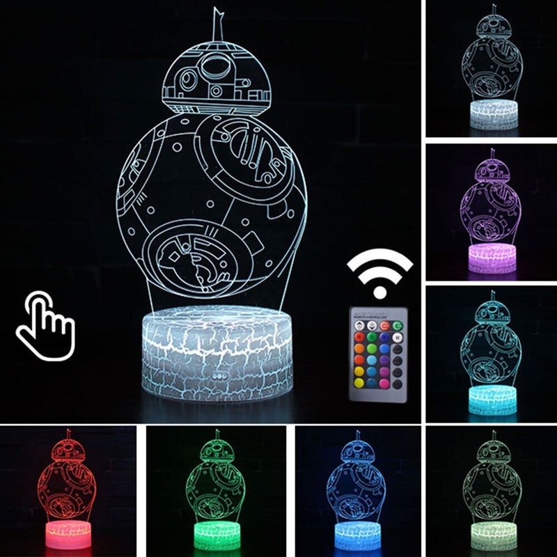 Luminária Abajur LED BB-8 Star Wars Multicolorido Lanterna 3D Decorativo