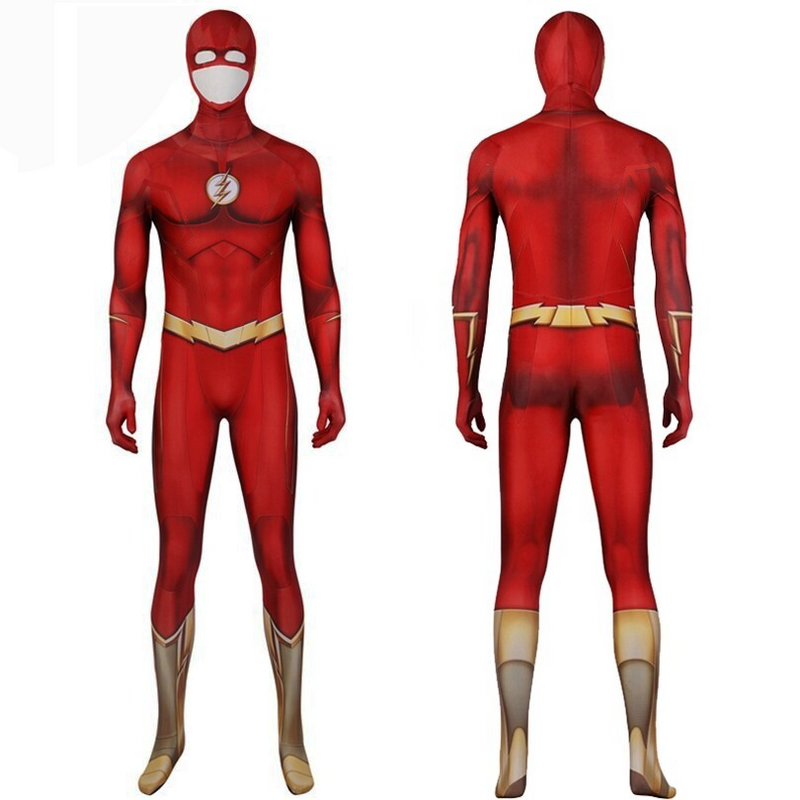 Fantasia The Flash Série Adulto Barry Allen Cosplay Traje Luxo com Máscara