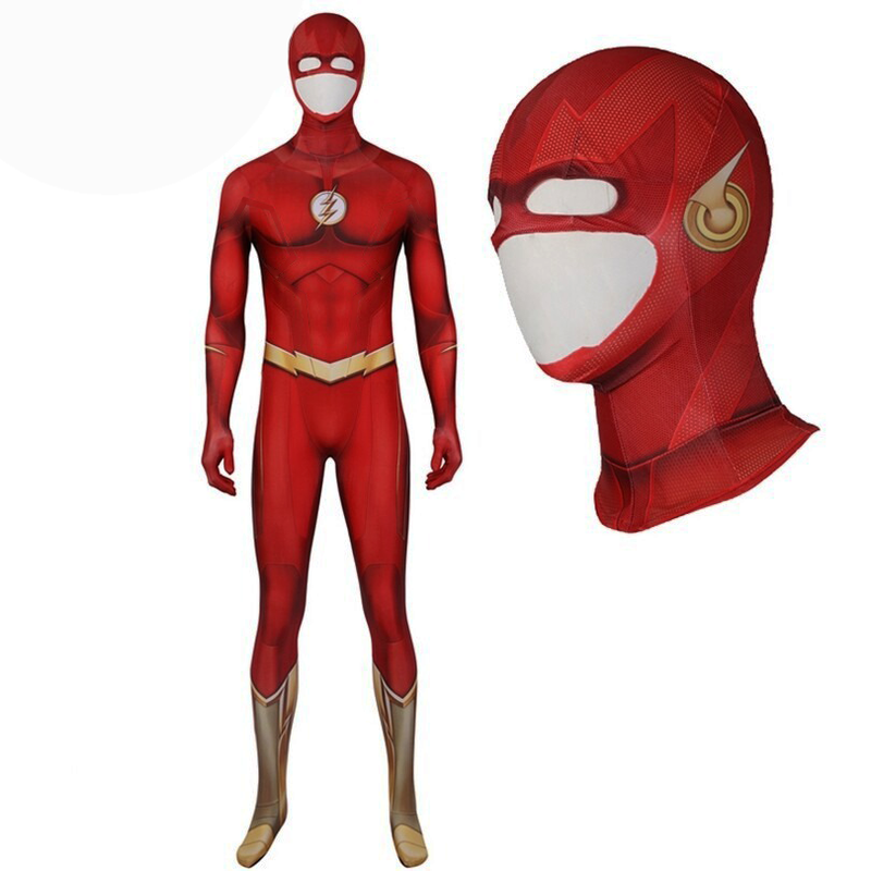 Fantasia The Flash Série Adulto Barry Allen Cosplay Traje Luxo com Máscara