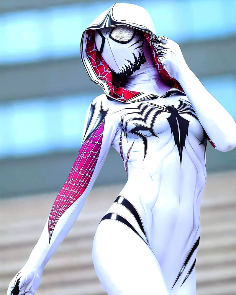 Fantasia Feminina Spider Gwen Stacy Venom Aranha Verso Adulto Cosplay Traje Luxo
