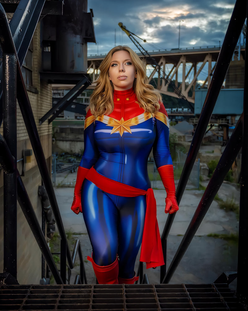 Fantasia Capitã Marvel Vingadores Cosplay Feminino Luxo Traje Profissional