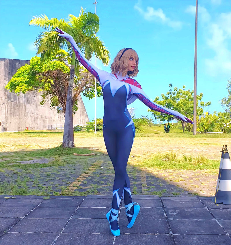 Fantasia Feminina Spider Gwen Filme Adulto Cosplay Traje Luxo