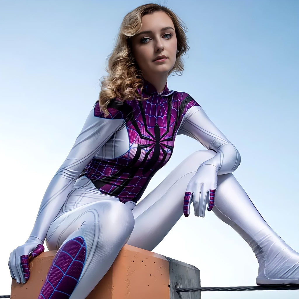 Fantasia Gwen Stacy Mulher-Aranha Cosplay Feminino Luxo Traje Profissi