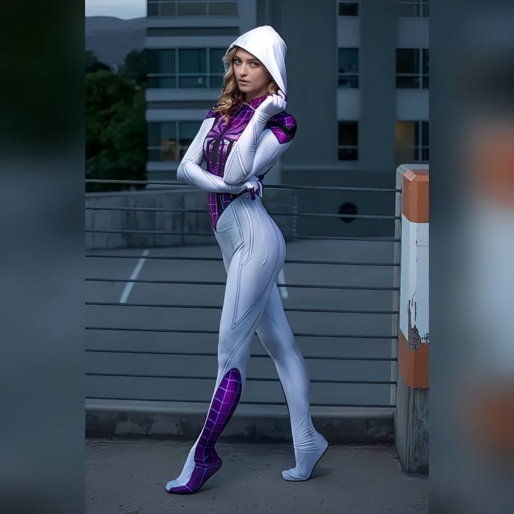 Fantasia Gwen Stacy Mulher-Aranha Cosplay Feminino Luxo Traje Profissi