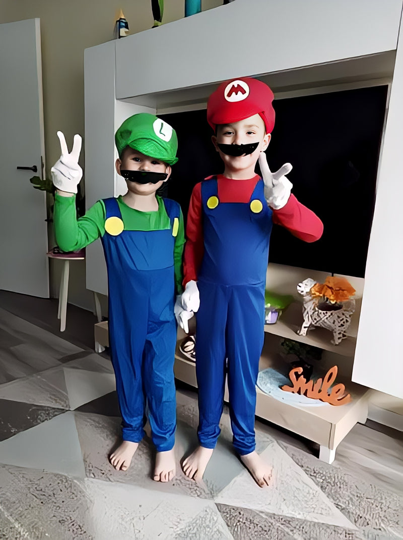 Fantasia Cosplay Infantil Luigi Super Mario Bros Traje Luxo Profissional