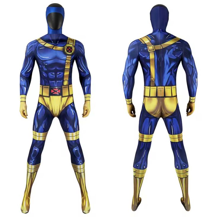 Fantasia Realista Ciclope X-Men Traje Cosplay Com Touca - Adulto e Inf