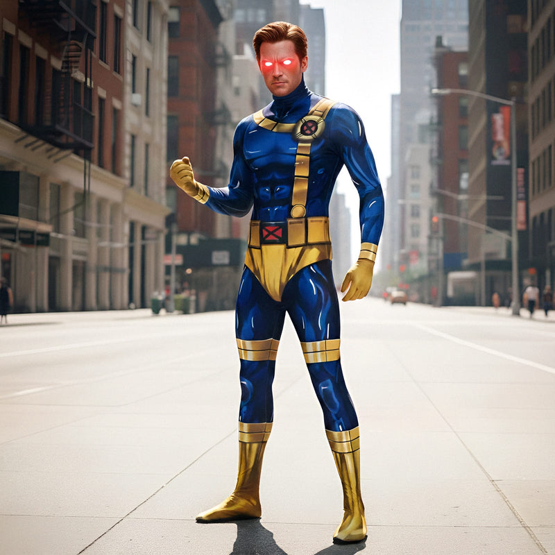 Fantasia Realista Ciclope X-Men Traje Cosplay Com Touca