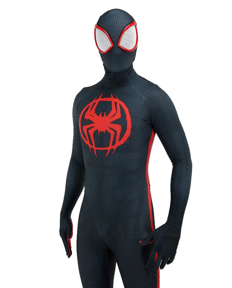 Fantasia Cosplay Miles Morales Aranhaverso 2 Filme Traje Luxo com Lentes