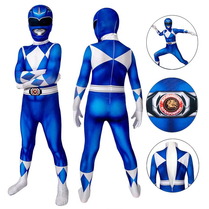 Fantasia Infantil Power Rangers Azul Clássico Cosplay Traje Crianças