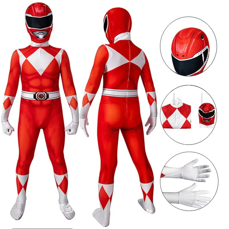 Fantasia Infantil Power Rangers Vermelho Clássico Cosplay Traje Crianças