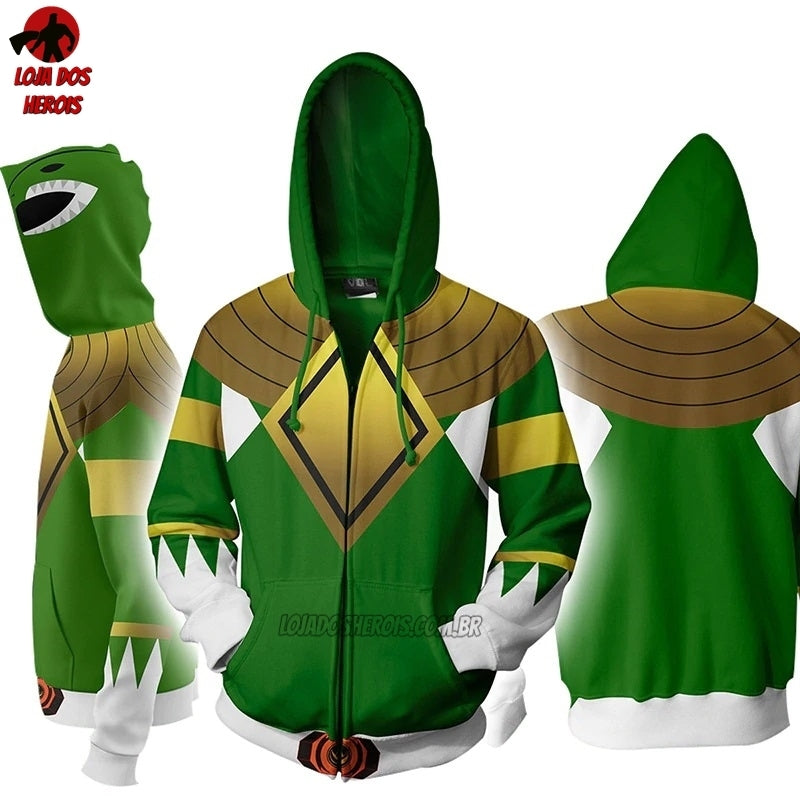 Blusa Jaqueta 3D C/Zíper Tommy Ranger Verde Power Rangers Mighty Morphin