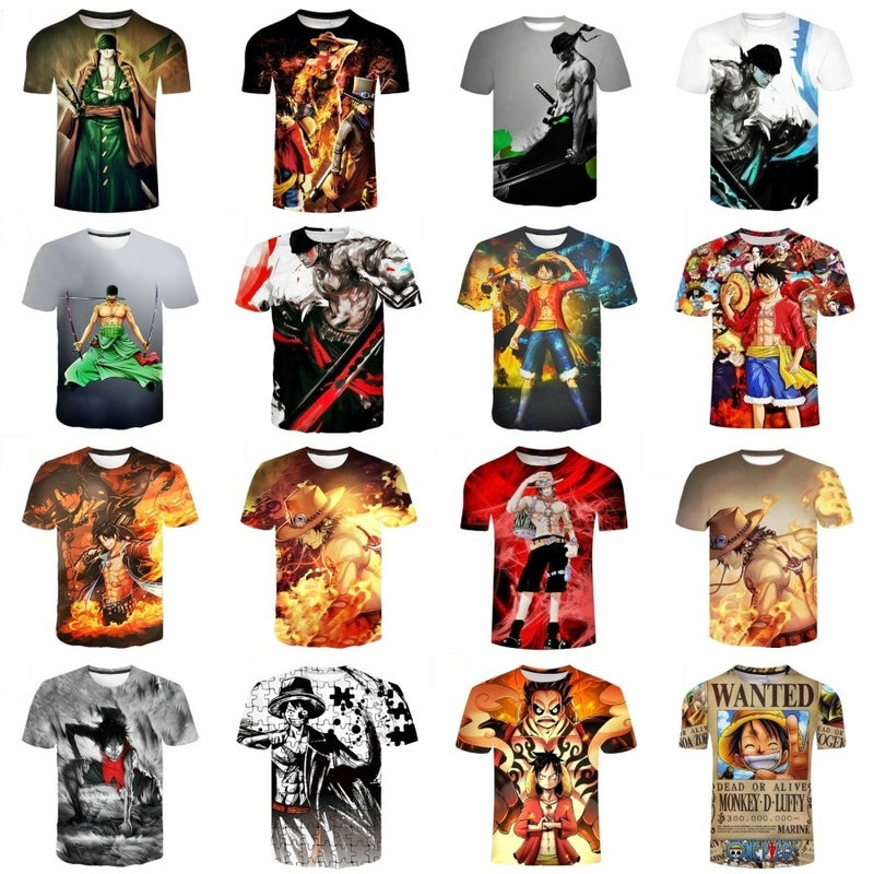 Camisa Camiseta Impressão 3D Full One Piece Anime Luffy E Ace