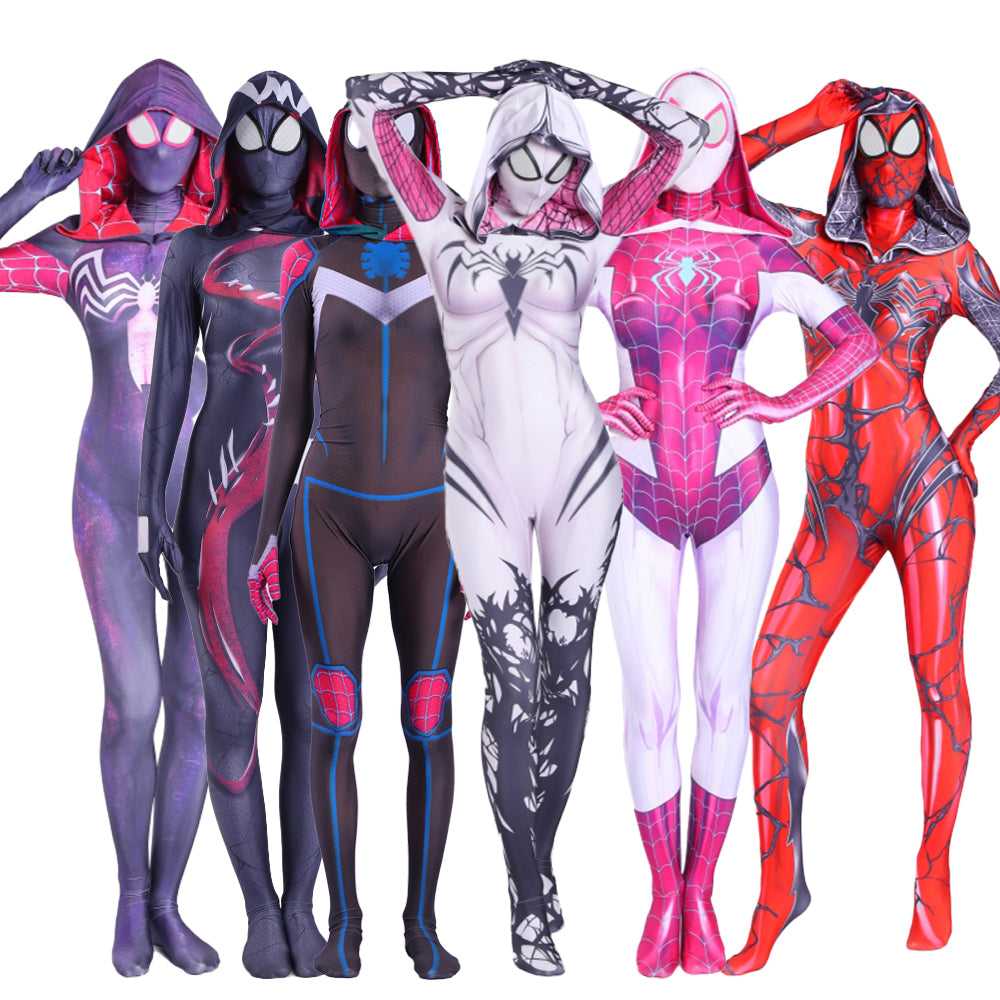 Fantasia Feminina Spider Gwen Mulher Aranha Adulto Cosplay Traje Luxo