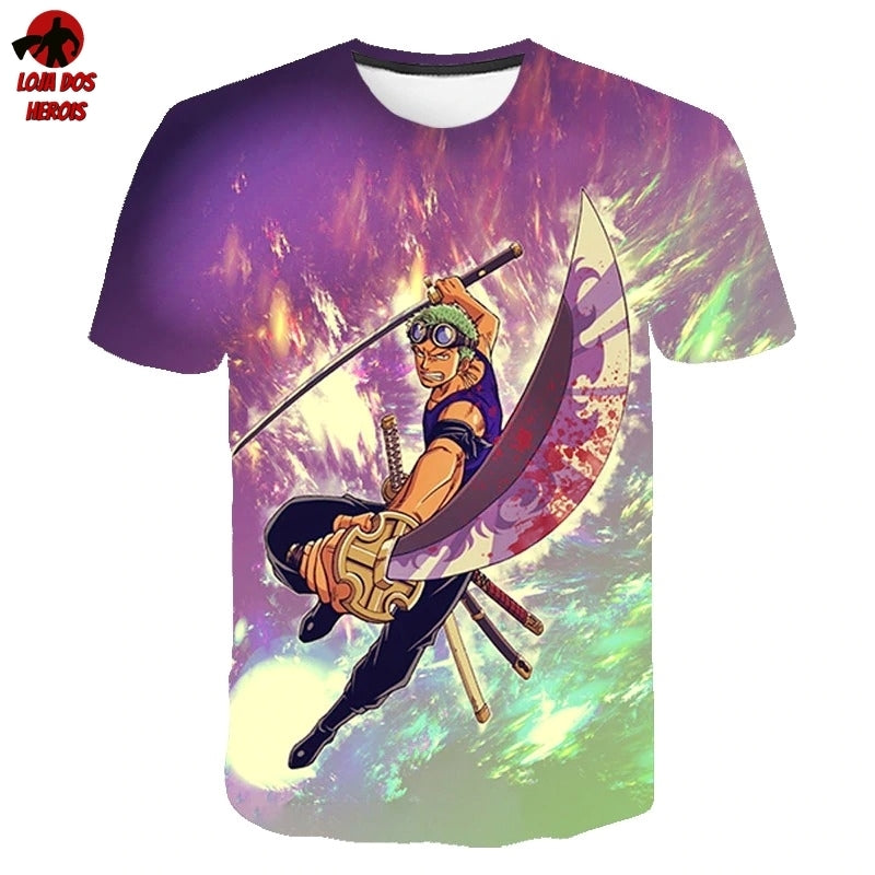 Camisa Camiseta Impressão 3D Full One Piece Anime Zoro Clássico