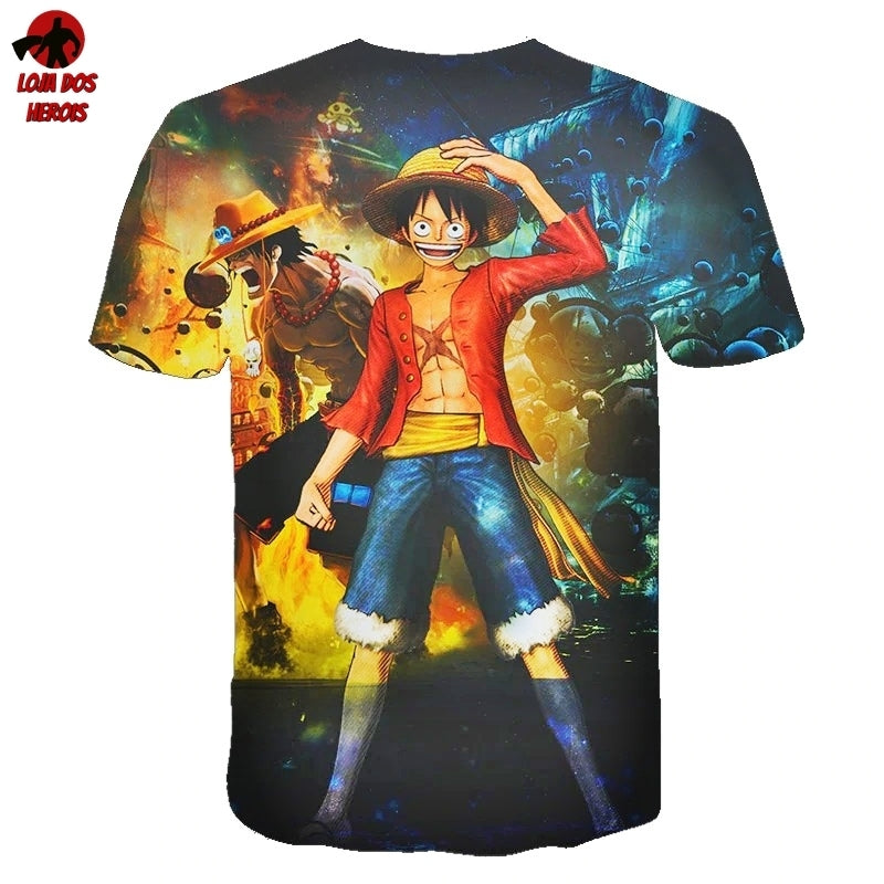 Camisa Camiseta Impressão 3D Full One Piece Anime Luffy E Ace