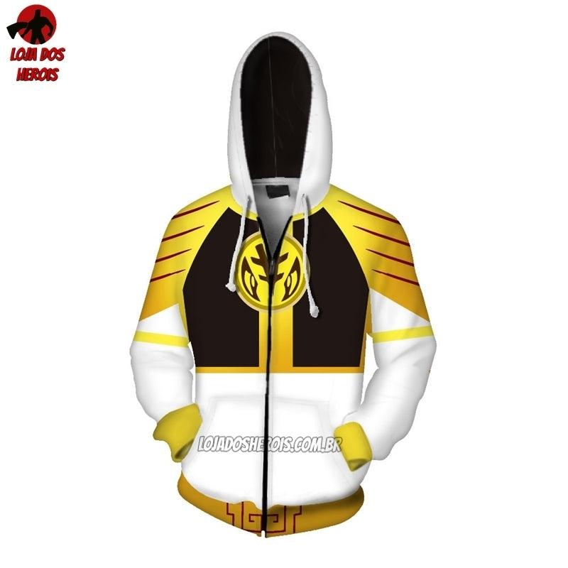 Blusa Jaqueta 3D Com Zíper Ranger Branco Power Rangers Mighty Morphin