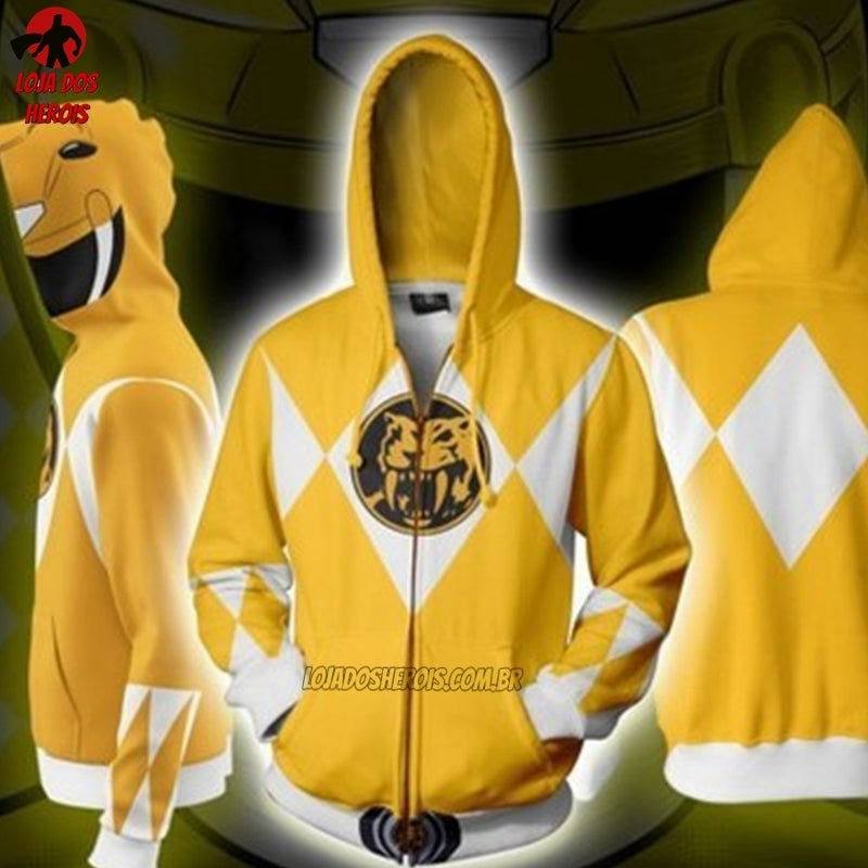 Blusa Jaqueta 3D Com Zíper Ranger Amarelo Power Rangers Mighty Morphin