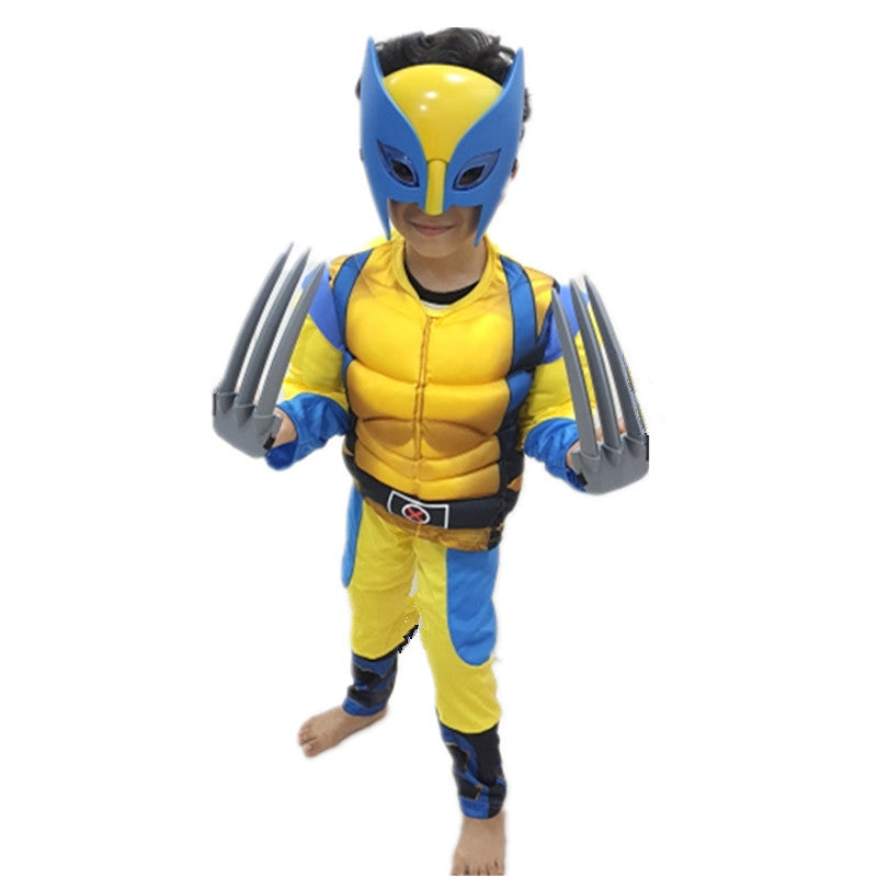 Fantasia Infantil Wolverine Logan Traje com Enchimento Músculos Crianças Cosplay