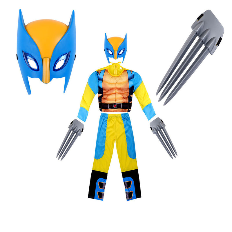Fantasia Infantil Wolverine Logan Traje com Enchimento Músculos Crianças Cosplay