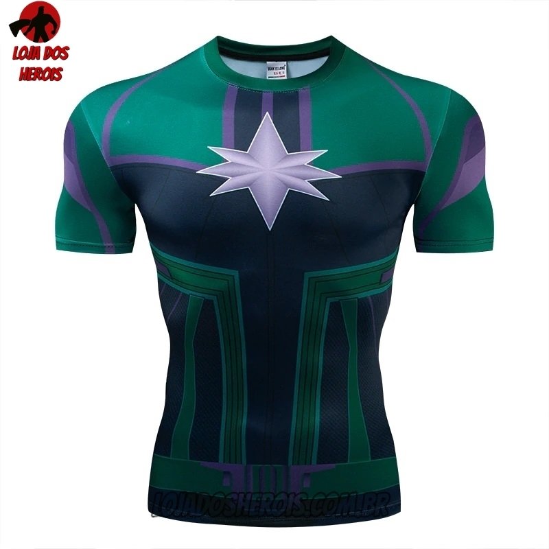 Camisa/Camiseta Hash Guard Capitã Marvel Clássica Compressão Segunda Pele