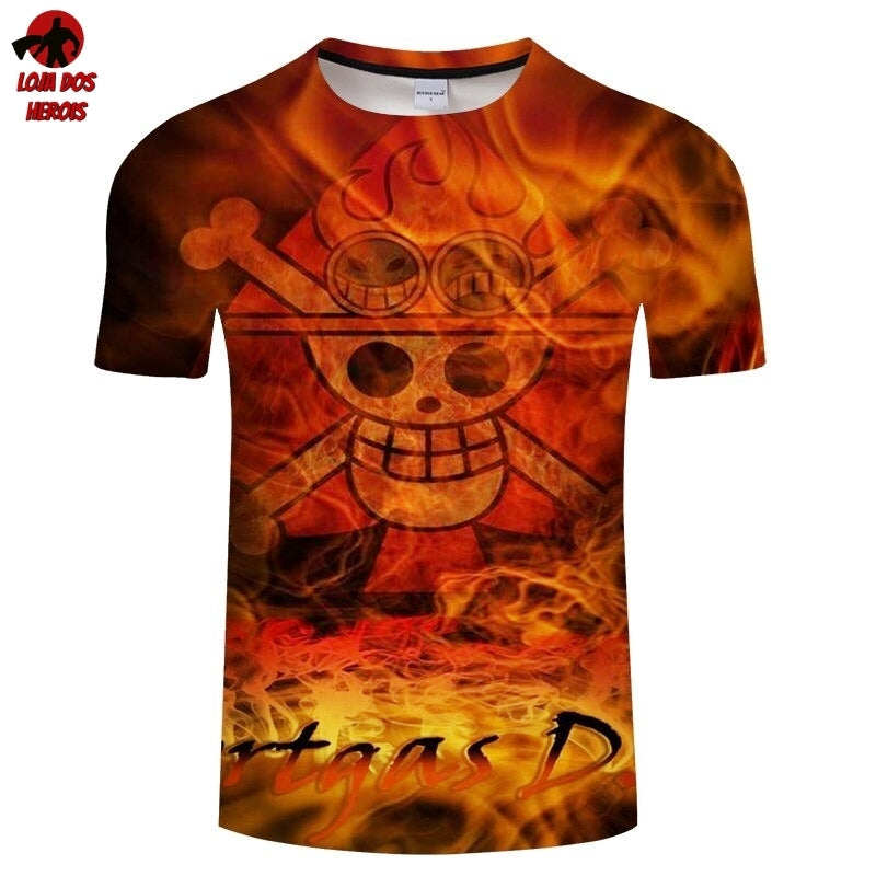 Camisa Camiseta Impressão 3D Full One Piece Anime Símbolo Ace