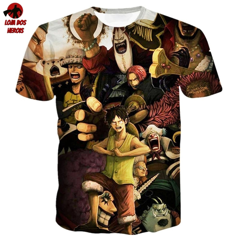 Camisa Camiseta Impressão 3D Full One Piece Anime Luffy Marineford