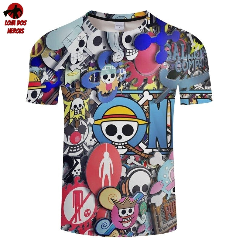 Camisa Camiseta Impressão 3D Full One Piece Anime Bandeiras Piratas