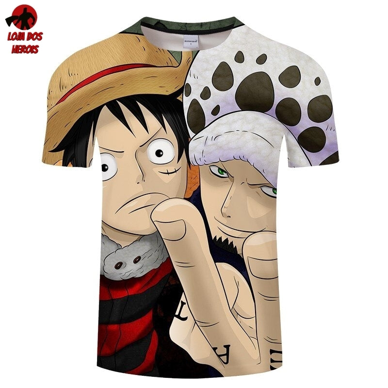Camisa Camiseta Impressão 3D Full One Piece Anime Luffy E Law