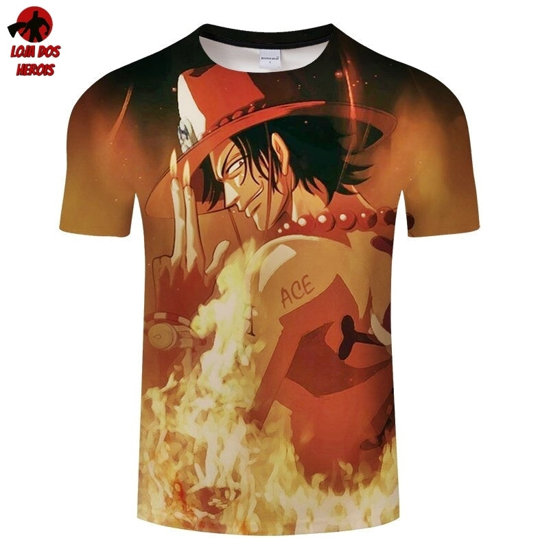 Camisa Camiseta Impressão 3D Full One Piece Anime Portgas D. Ace