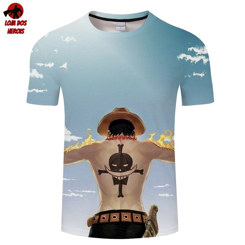 Camisa Camiseta Impressão 3D Full One Piece Anime Ace Barba Branca