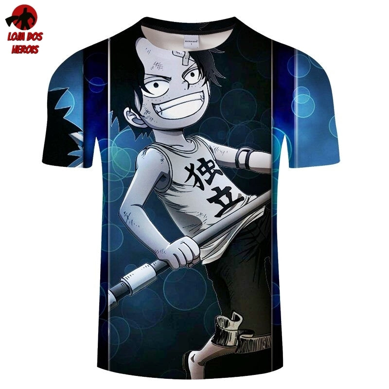 Camisa Camiseta Impressão 3D Full One Piece Anime Ace Kid