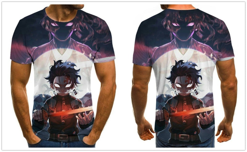 Camisa Camiseta Tanjiro e Kokushibou Demon Slayer Anime Impressão 3D Full