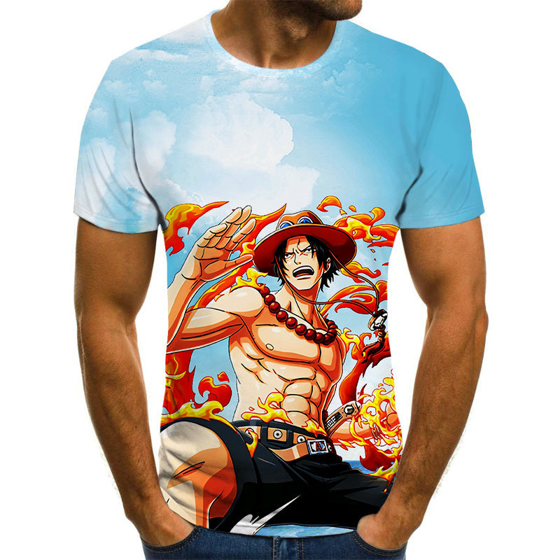 Camisa Camiseta Ace Punhos De Fogo One Piece Anime Impressão 3D Full