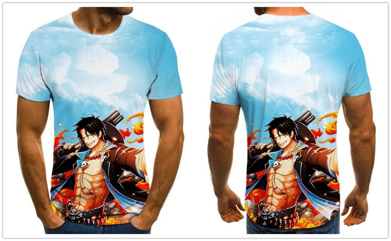 Camisa Camiseta Arte Portgas D. Ace One Piece Anime Impressão 3D Full