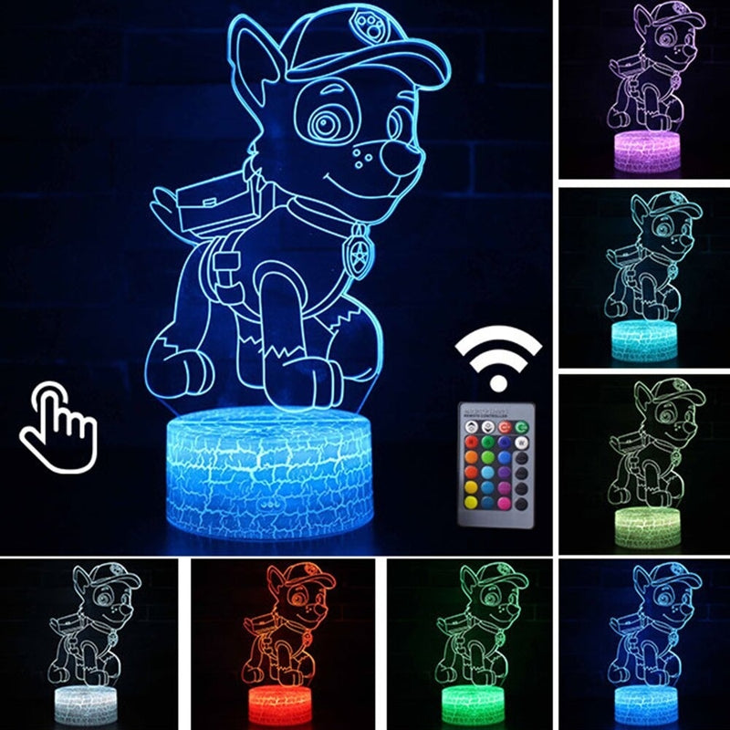 Luminária Abajur LED Rocky Patrulha Canina Multicolorido Lanterna 3D Decorativo