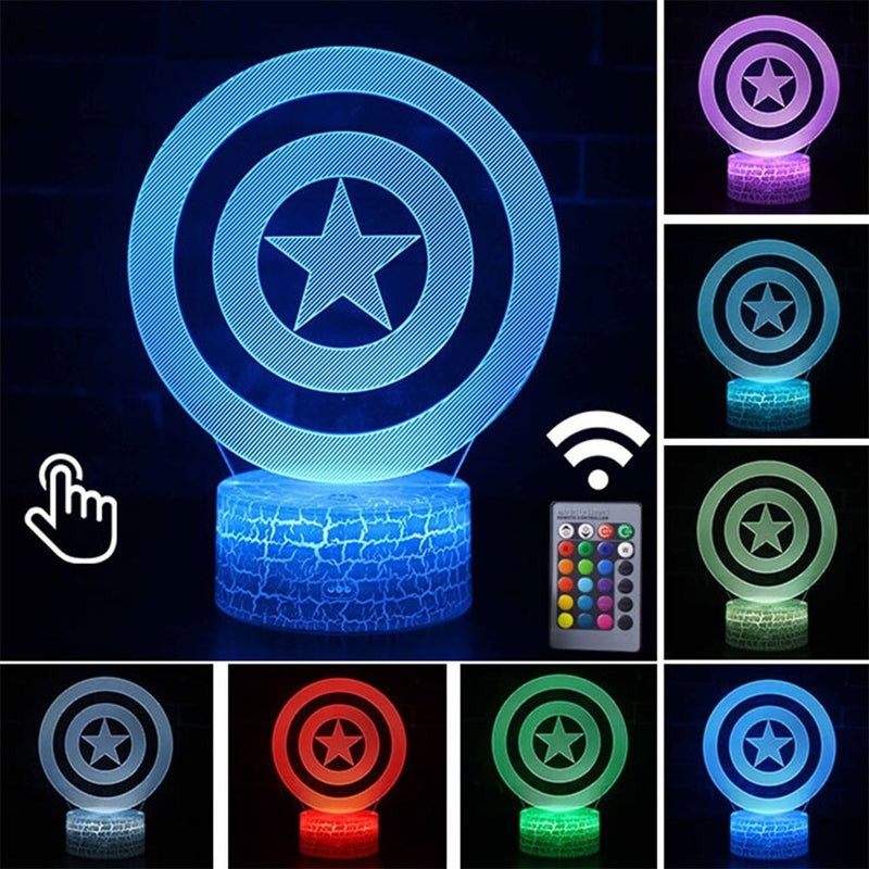 Luminária Abajur LED Escudo Capitão América Multicolorido Lanterna 3D Decorativo