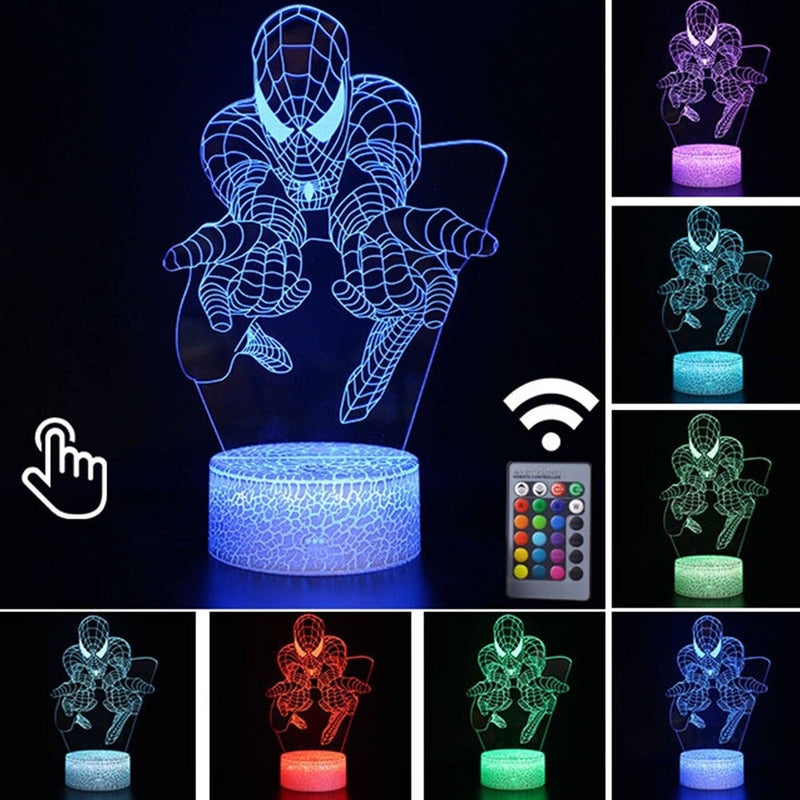 Luminária Abajur LED Homem Aranha Clássico Multicolorido Lanterna 3D Decorativo