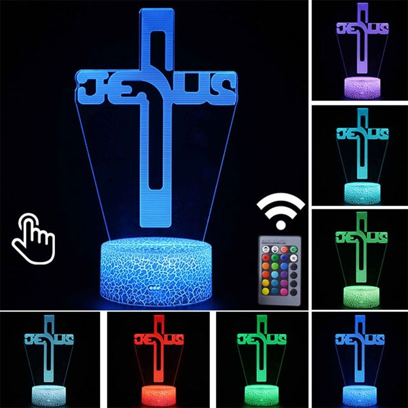 Luminária Abajur LED Cruz Sagrada Multicolorido Lanterna 3D Decorativo