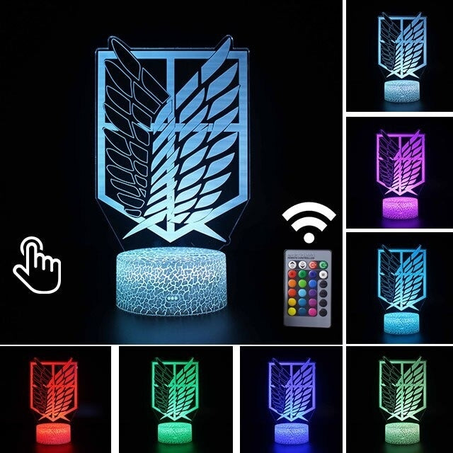 Luminária Abajur LED Asas Da Liberdade Attack On Titan Multicolorido Lanterna 3D Decorativo
