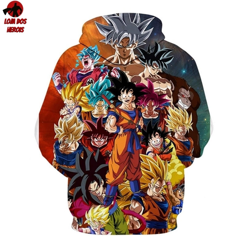 Blusa Jaqueta 3D Anime Dragon Ball Super Goku Transformações Touca