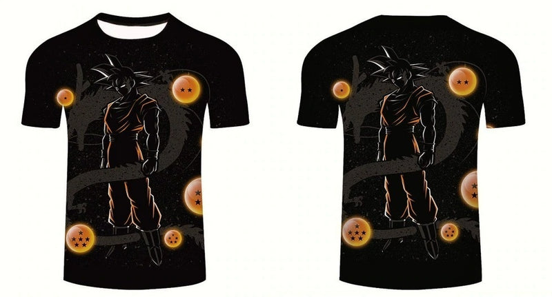 Camisa Camiseta Impressão 3D Goku e Esferas Dragon Ball Z Estilo Clássico