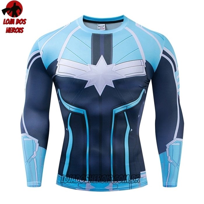 Camisa/Camiseta Hash Guard Capitã Marvel Filme Manga Compressão Segunda Pele