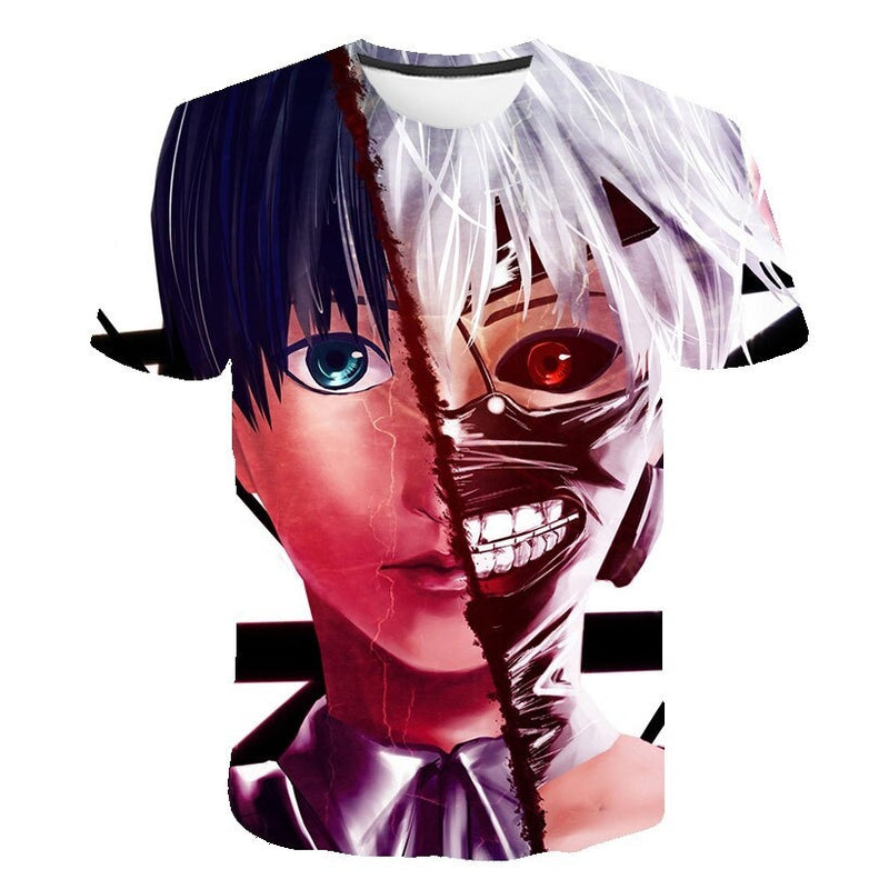 Camisa Camiseta Impressão 3D Tokyo Ghoul - Kaneki Humano e Ghoul Anime