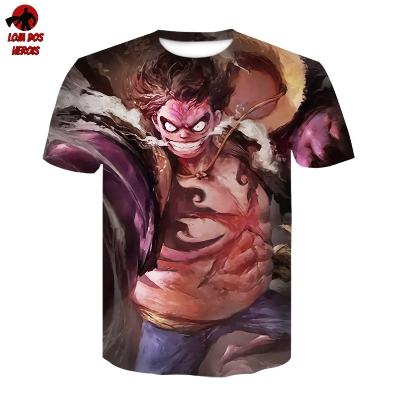 Camisa Camiseta Impressão 3D Full One Piece Anime Luffy Gear For